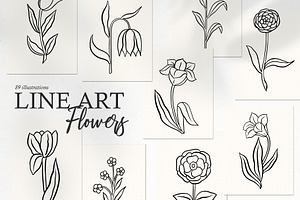 89 LINE ART FLOWER ILLUSTRATIONS