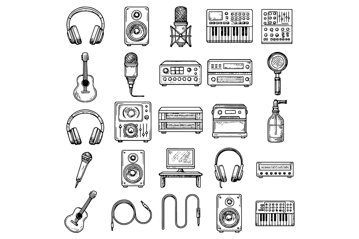 Music Studio Icons, an Object Graphic by nikagraphic