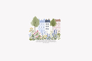 parisian spring houses watercolor, a Decorative Illustration by Patishop Art (Thumbnail 2 of 10)