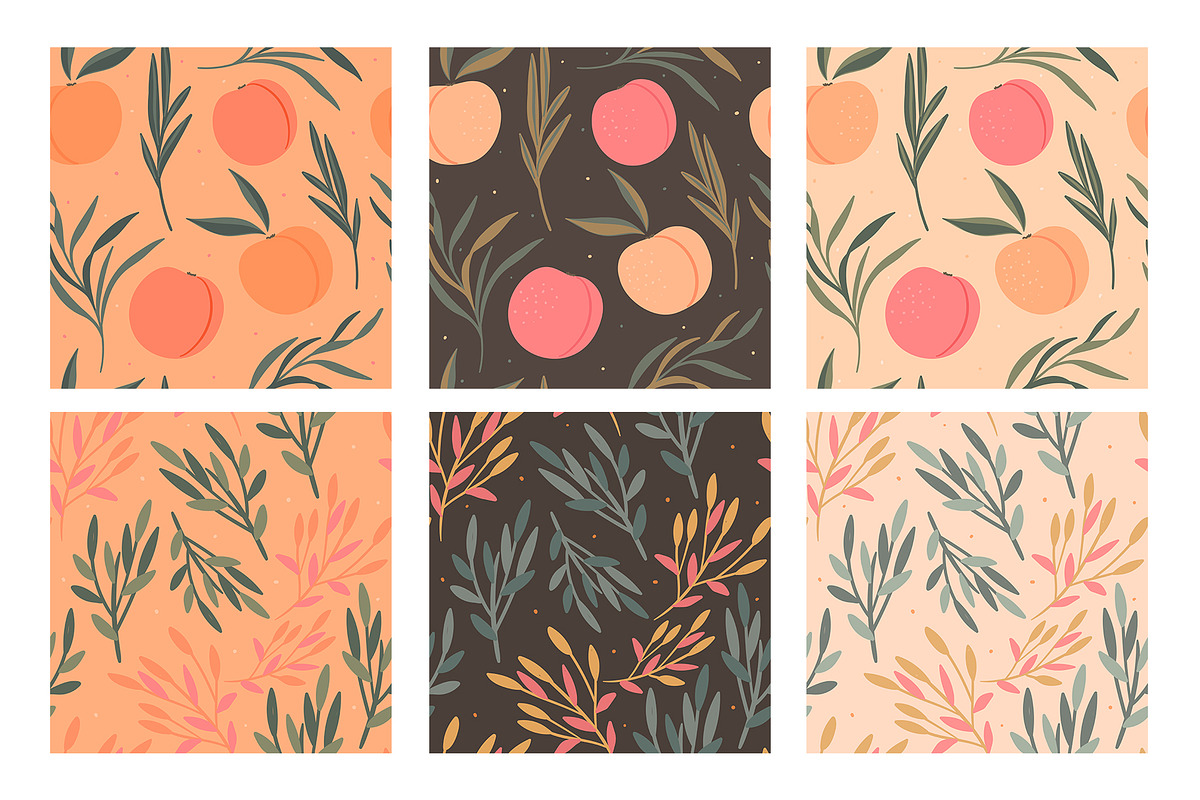 Peaches and leaves seamless pattern, a Pattern Graphic by hanifa_design (Photo 2 of 5)