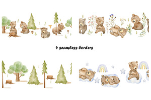 Watercolor Bears Clipart.