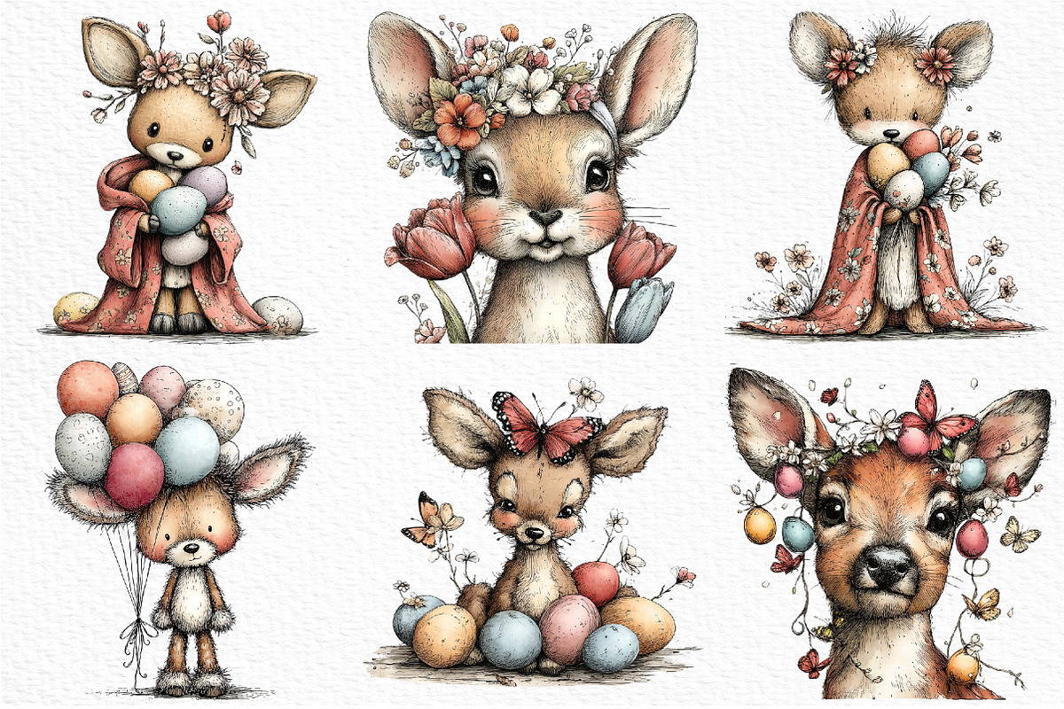 Whimsical Easter Deer Clipart, an Illustration by Craft Nest (Photo 5 of 11)