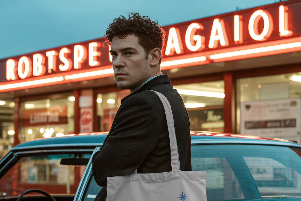 Retro Urban Night Tote Bag Mockup, a Merchandise Mockup by mockeyai (Photo 3 of 3)