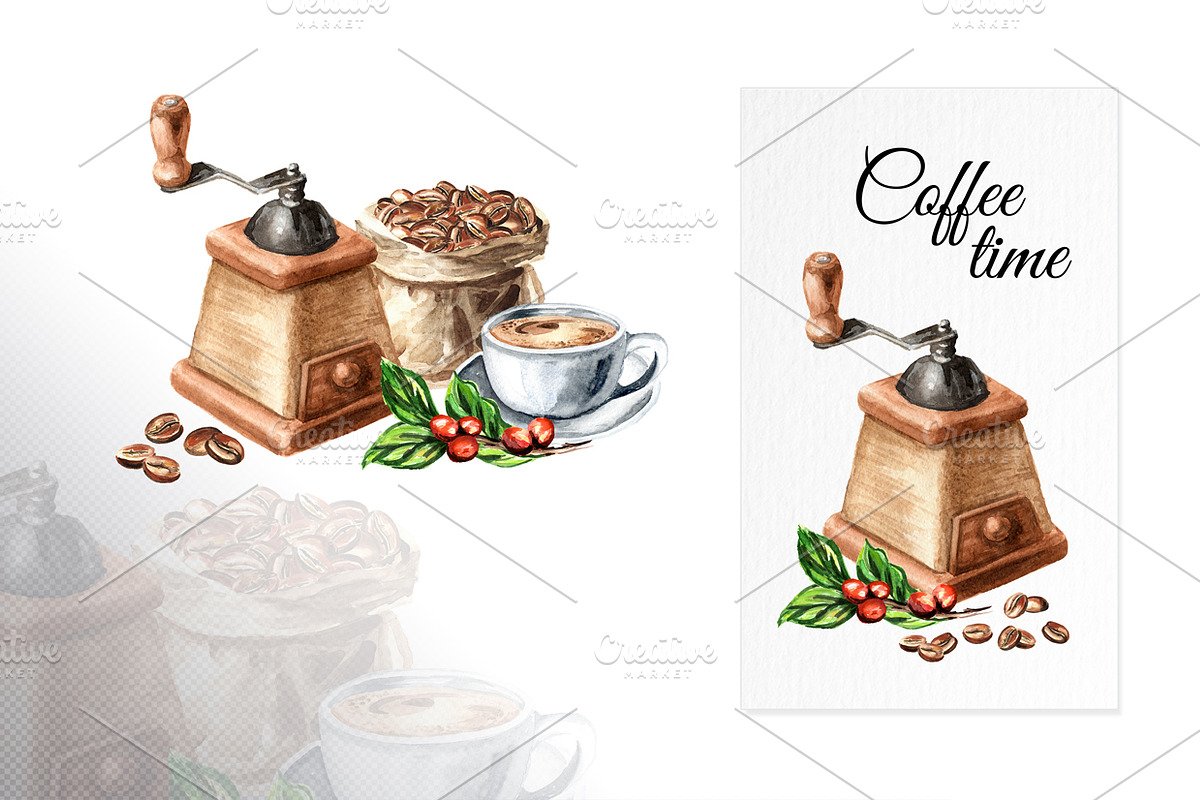 Coffee time. Watercolor collection, a Food Illustration by Daria Ustiugova (Photo 3 of 6)