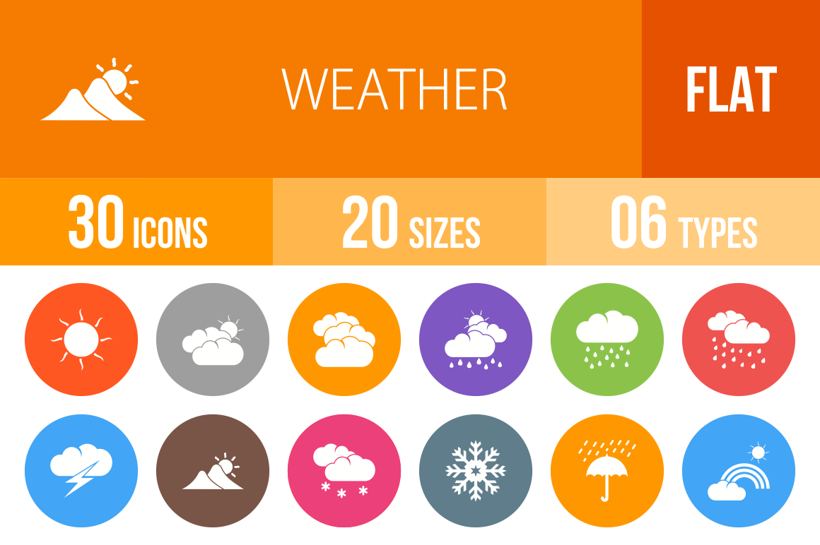 30 Weather Flat Round Icons, an Outline Icon by IconBunny