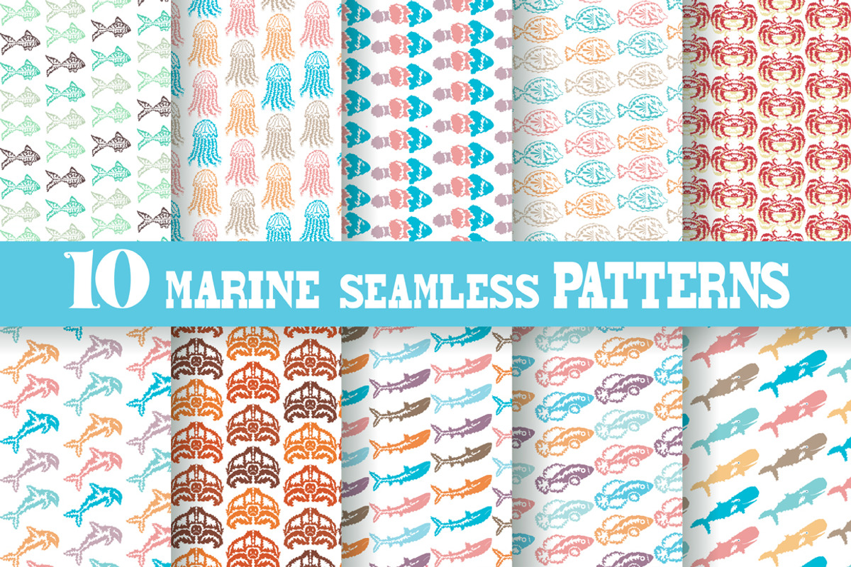 10 Marine Seamless Patterns
