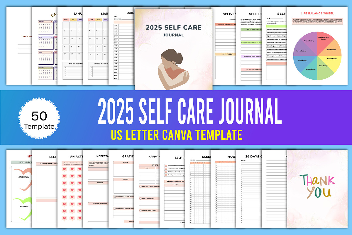 2025 Self Care Journal Canva, a Stationery Template by Designmela01 (Photo 1 of 6)