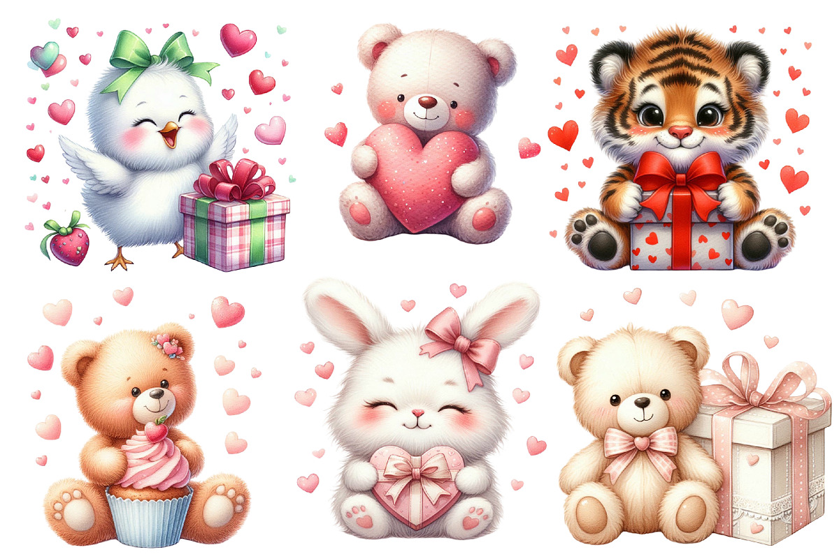Cute Valentine Animal Clipart Bundle, an Illustration by Designworld (Photo 2 of 5)