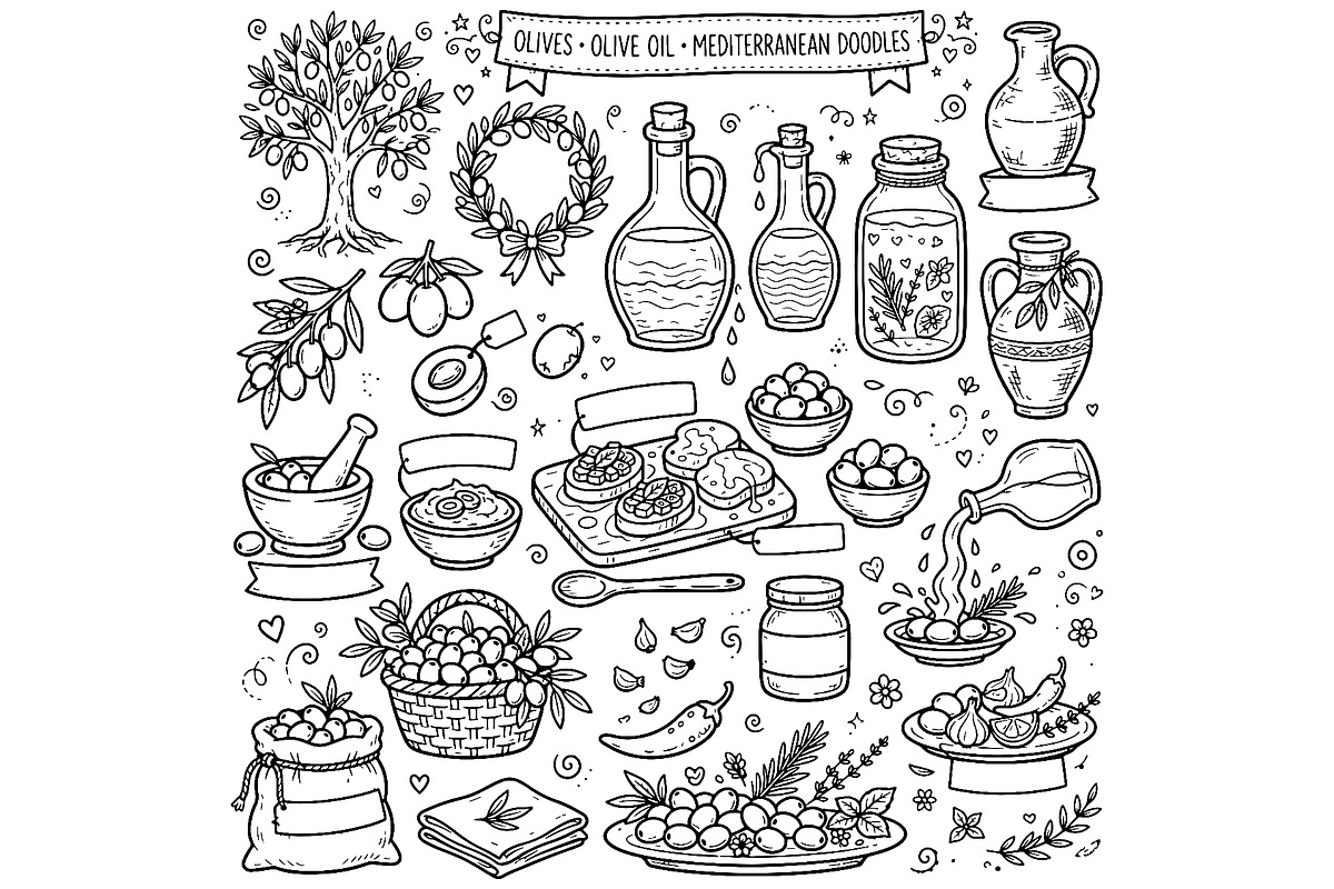 Hand drawn doodles olive branches, a Food Illustration by Voodz_shop (Photo 1 of 3)
