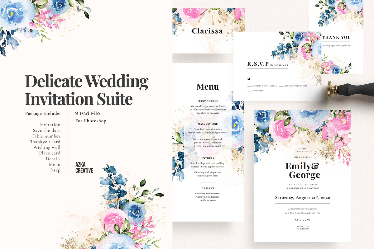 Delicate Wedding Invitation Suite, an Invitation Template by Azka Creative (Photo 1 of 4)