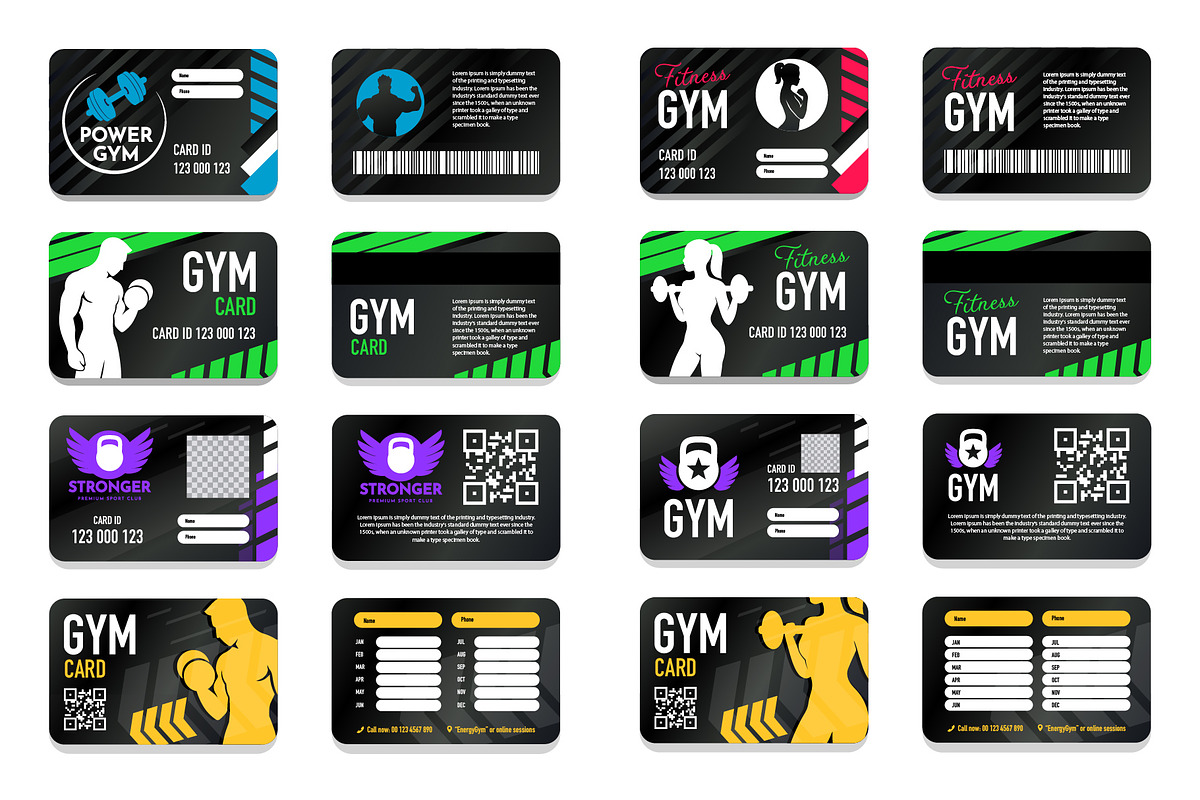 Gym Membership Card Templates, a Marketing Template by Lettering_Logo