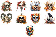 Autumn Skulls Clipart PNG Set, an Illustration by Craft Nest (Thumbnail 4 of 4)
