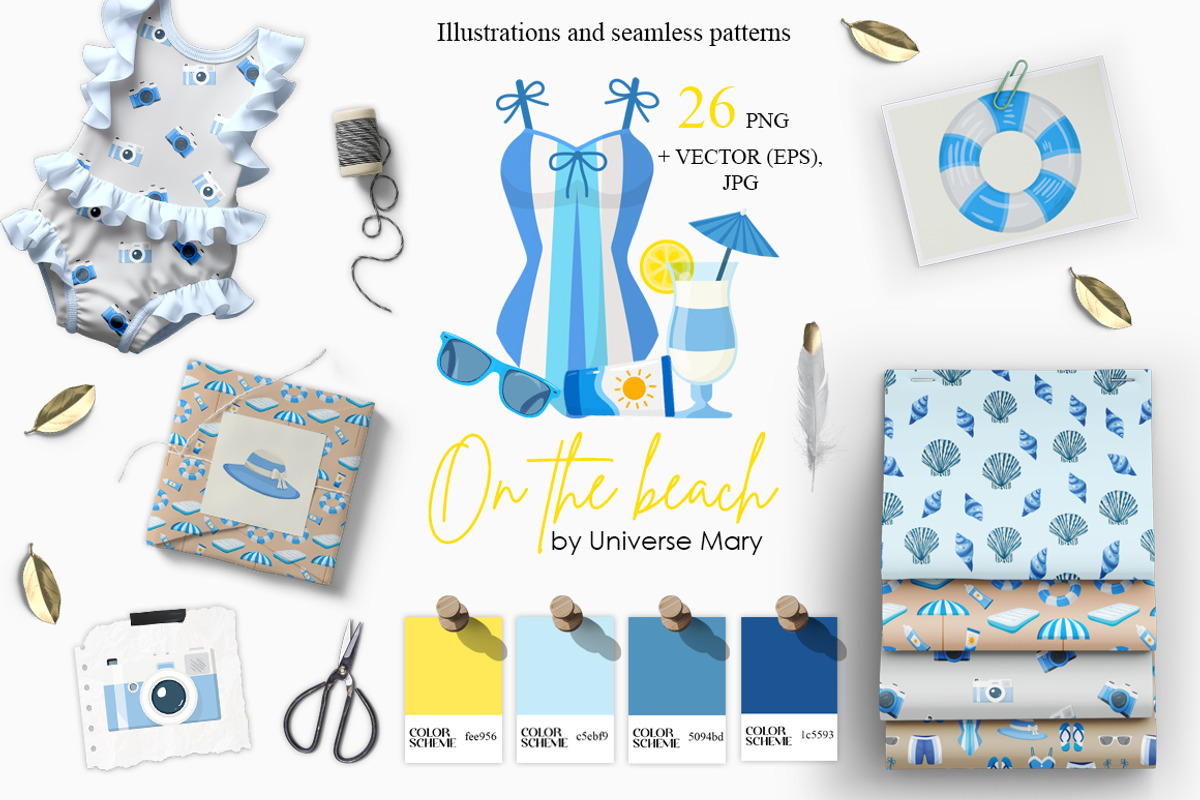 On the beach Vector Clipart Set, a Seasonal Illustration by Universe Mary (Photo 1 of 8)