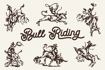 Bull Riding - Western Illustration