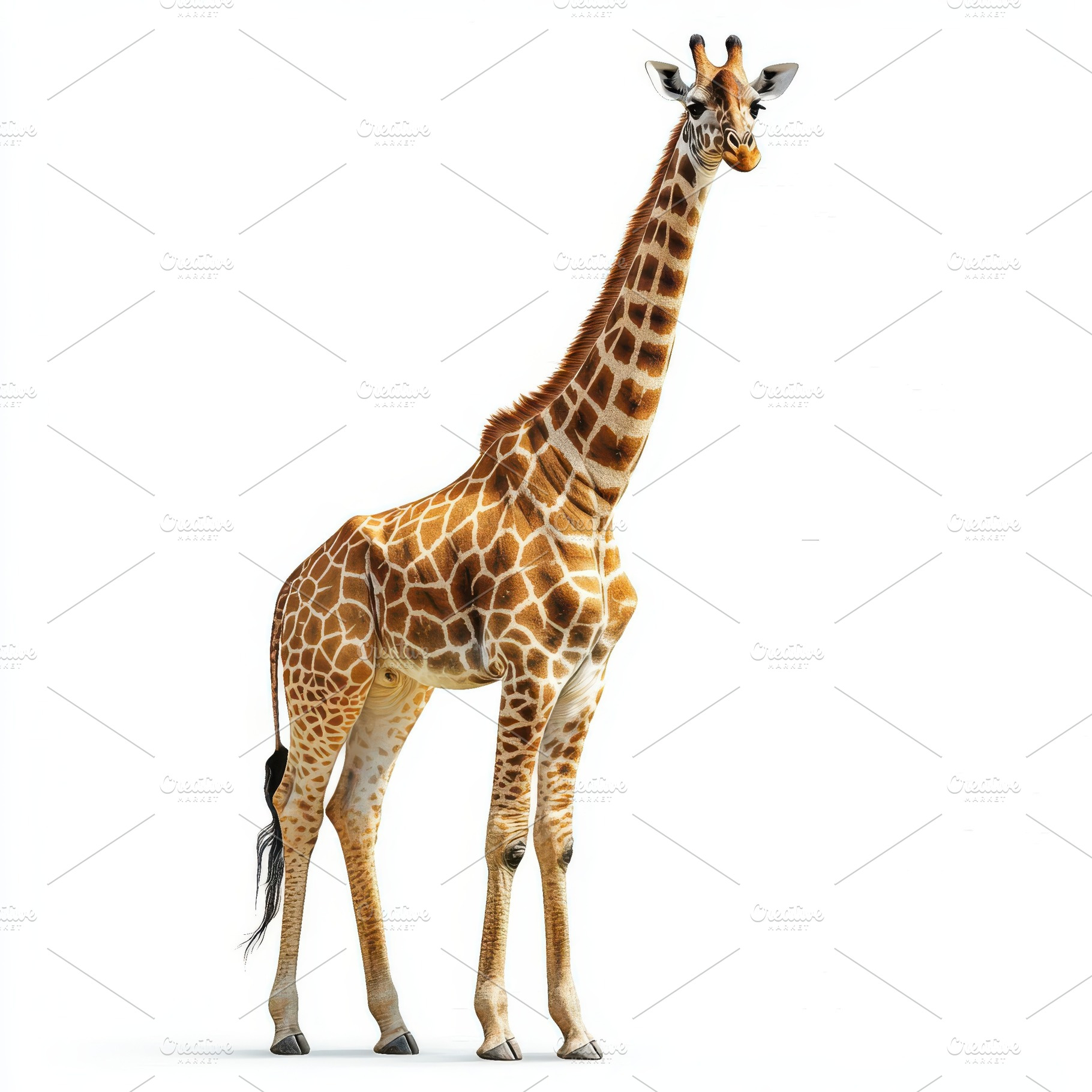 Giraffe standing tall against white, an Animal Photo by Pixeness Studio