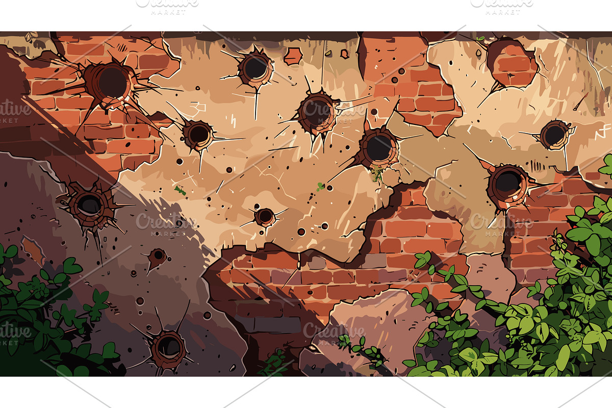 Brick wall bullet holes. Brickwall, a Texture Illustration by Stock-Smart-Start