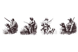 hunters engraving set. hunter with, an Object Illustration by Stock-Smart-Start