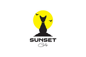 Alone Cat With Bird And Sunset Logo