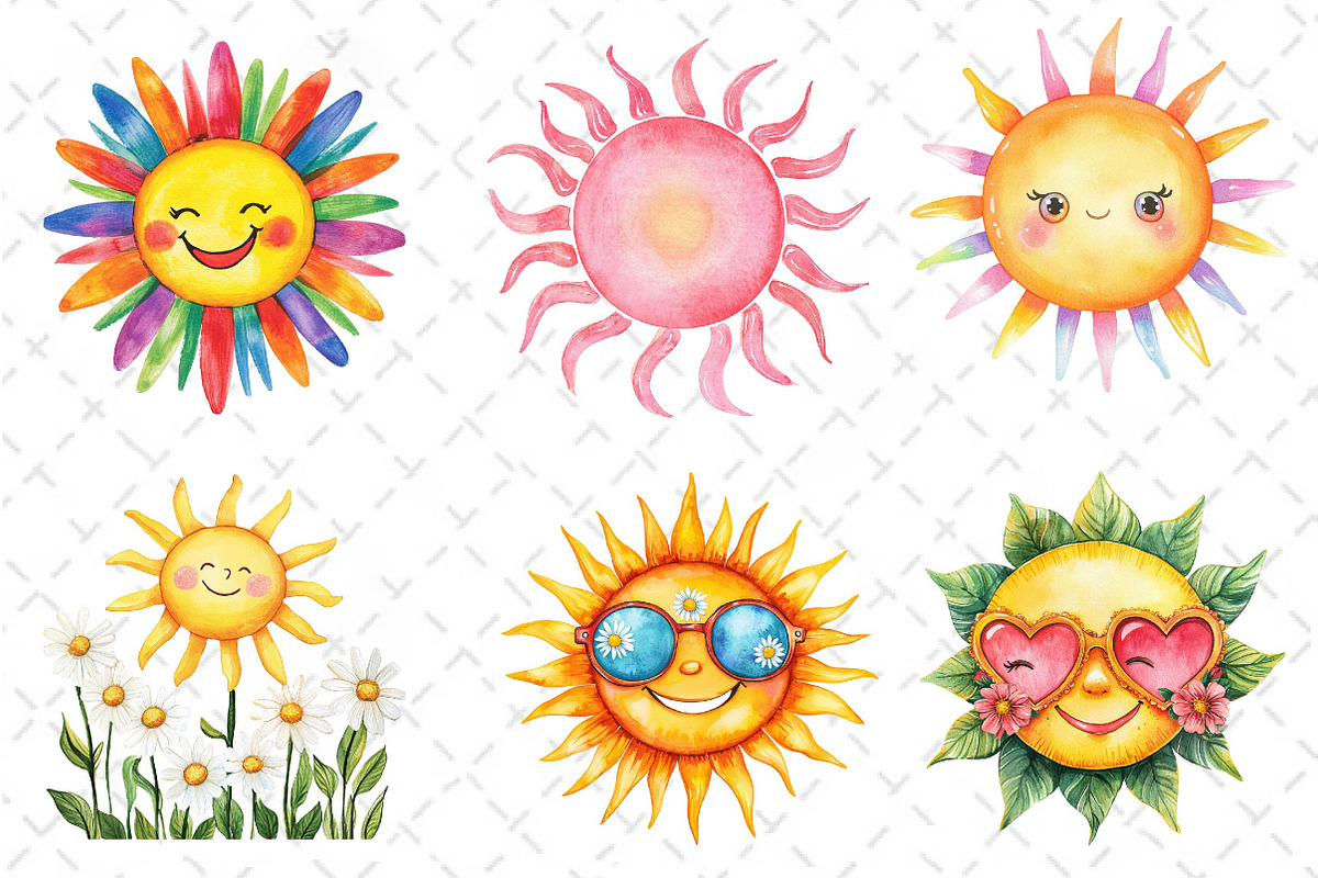 Groovy Cute Summer Sun Clipart, an Illustration by Dream Creation (Photo 3 of 6)