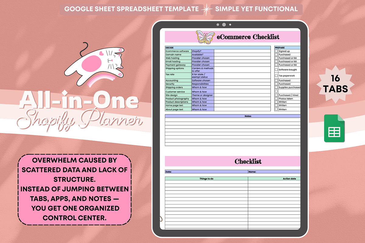 Shopify Seller Planner Spreadsheet, a Stationery Template by bellaROSEworkshop (Photo 2 of 6)