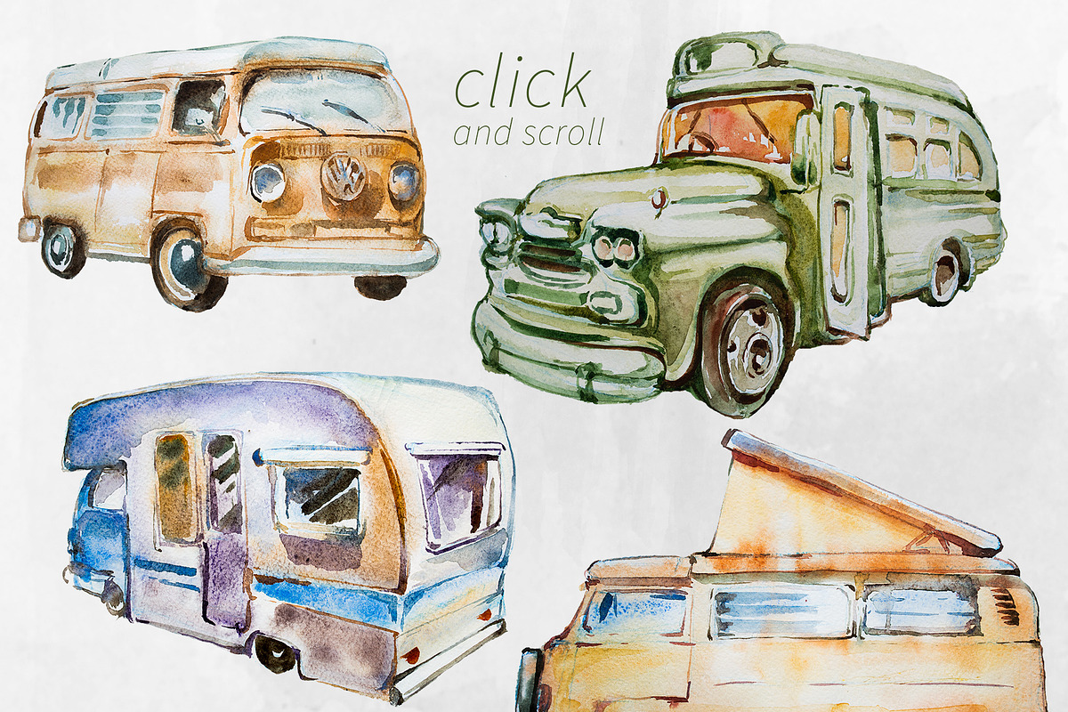Watercolor Happy Camper Clipart, a Transportation Illustration by ArtCreationsDesign (Photo 2 of 2)