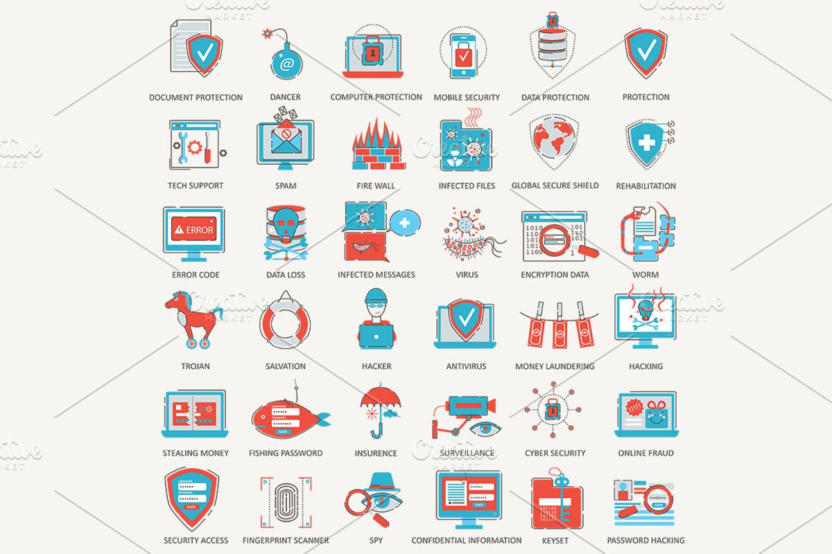 36 Cyber security flat line icons, an Outline Icon by Lemberg Vector