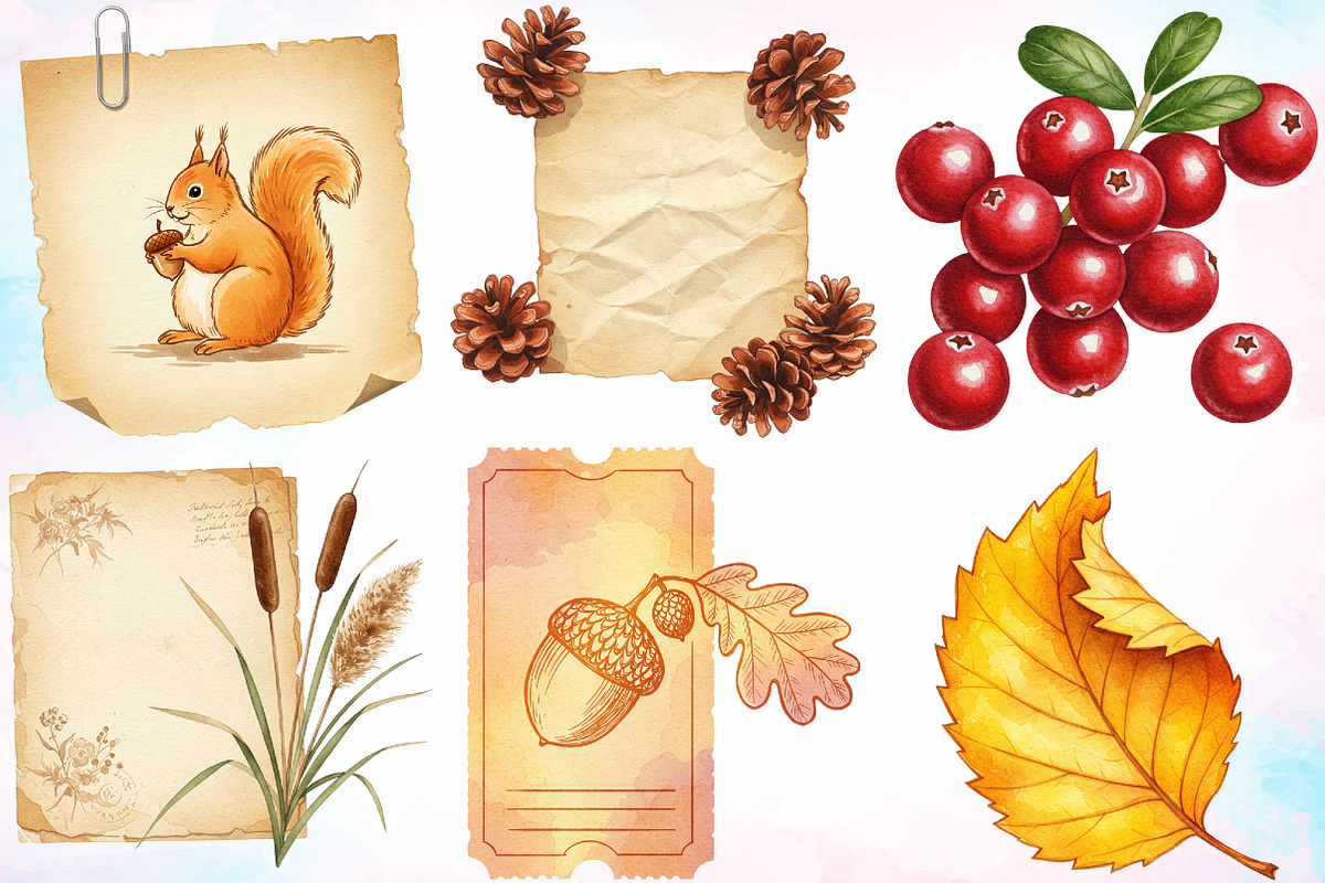 Watercolor Ephemera Autumn Clipart, a Seasonal Illustration by Canvas Craft (Photo 5 of 5)