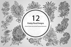 12 Paisley Floral Designs (Vector)