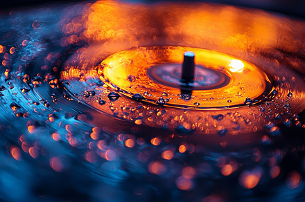 Abstract close-up of a vinyl record with vibrant lighting, a Photo by AS photostudio
