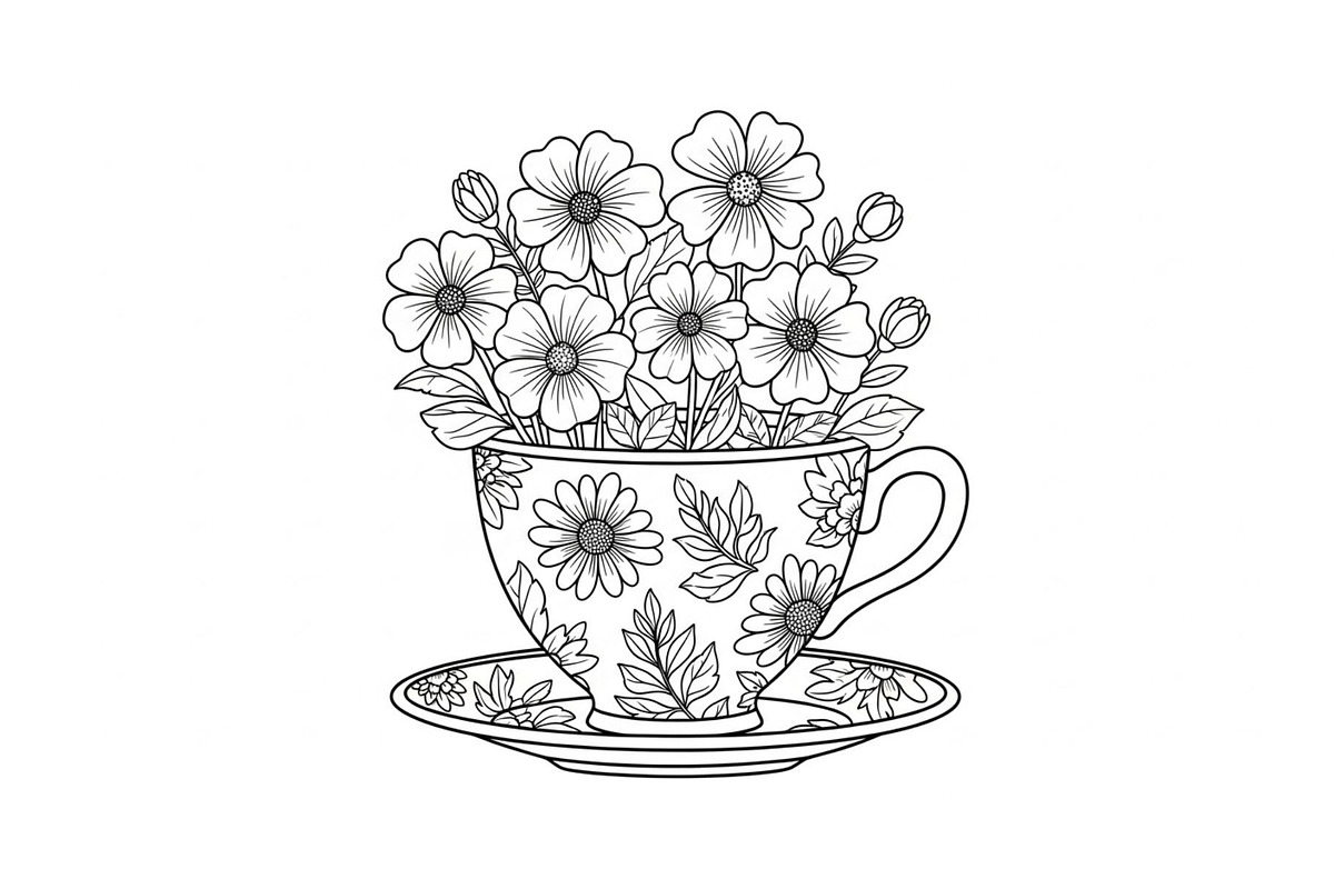 Floral Teacup Line Art Bundle, an Illustration by Gfx_Store (Photo 18 of 51)