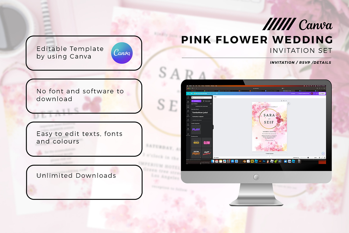 Pink Flowers Wedding Invitation Set, an Invitation Template by Aarley Kaiven (Photo 6 of 6)