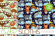 Sloth Patterns or Digital Papers, a Pattern Graphic by PinkPueblo (Thumbnail 2 of 3)