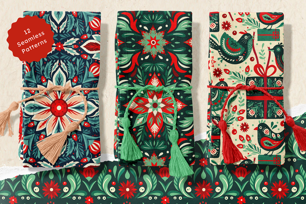 Folk Christmas Pattern and Ornaments, a Seasonal Illustration by Red Ink (Photo 5 of 9)