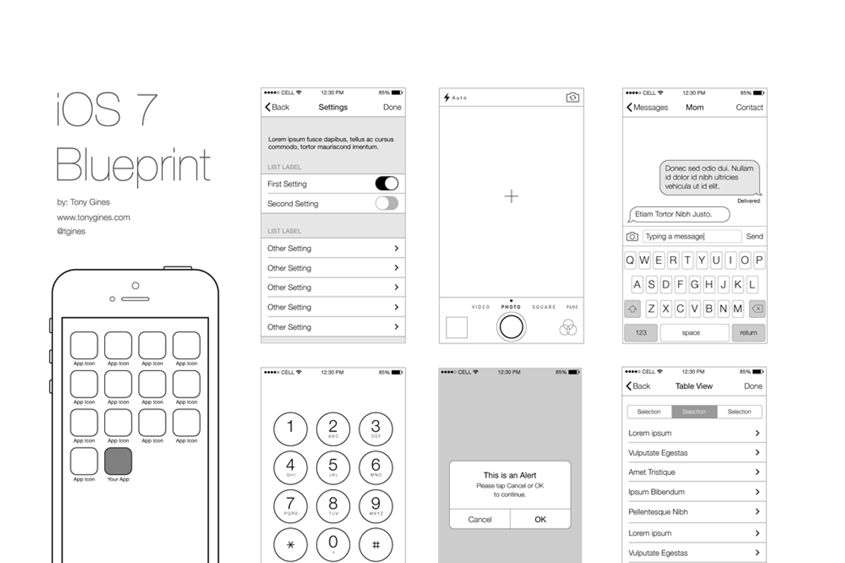 iOS Wireframe Blueprint, a Product Mockup by Tony Gines (Photo 3 of 3)