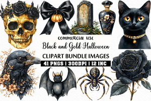 Luxury Black and Gold Halloween PNG, an Illustration by Craft Nest