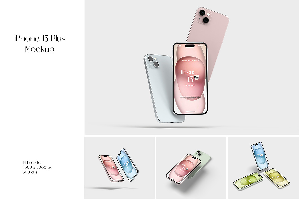 iPhone 15 Plus Mockup, an iPhone Mockup by Graphicbars (Photo 1 of 17)