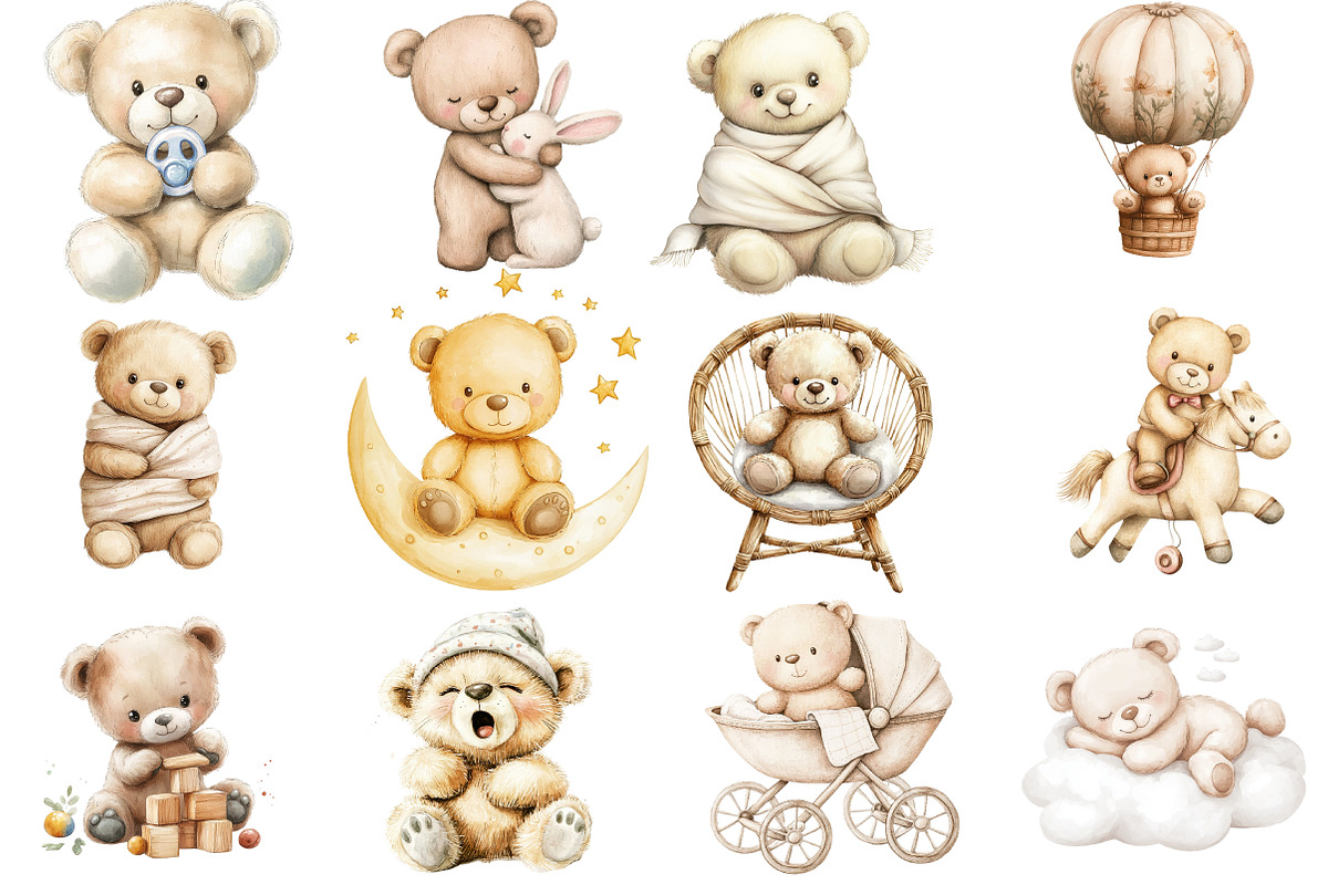 Watercolor Beige Teddy Bear Nursery, an Illustration by Watercolor design (Photo 2 of 5)
