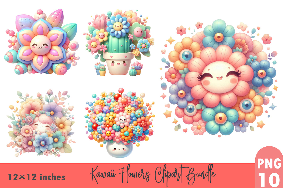 Kawaii Flowers Clipart Bundle., a Graphic by CitraGraphics (Photo 1 of 3)