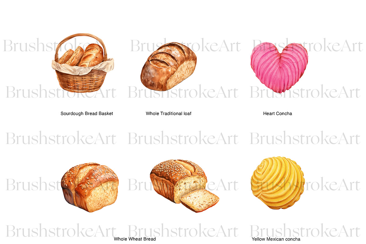 Watercolor Bread Clipart, Bread Loaf, a Food Illustration by BrushstrokeArtGB (Photo 5 of 8)