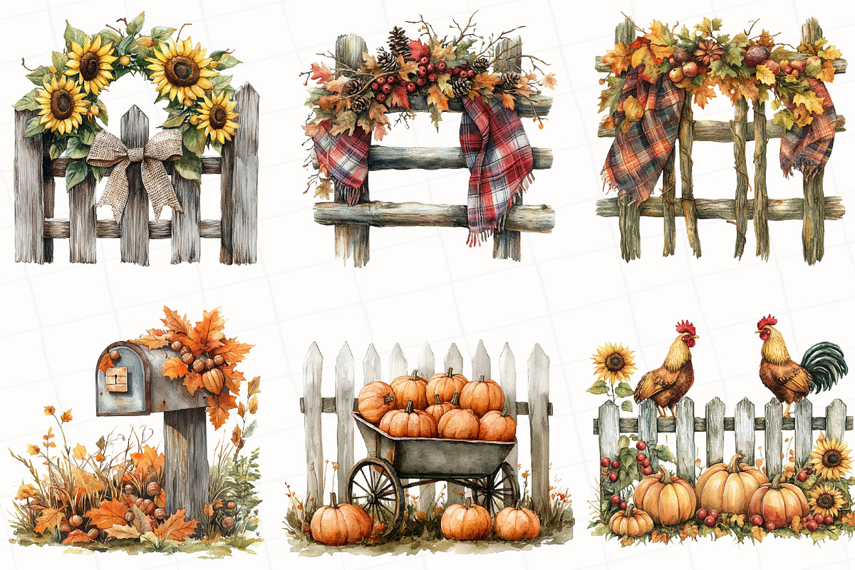 Watercolor Autumn Fence Clipart, an Illustration by OK Design (Photo 2 of 5)
