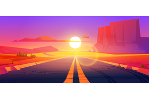 Road In Desert Sunset Scenery