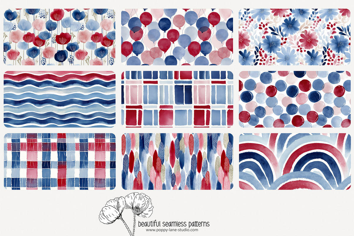 70 red white blue seamless pattern, a Pattern Graphic by Poppy Lane Studio (Photo 4 of 10)