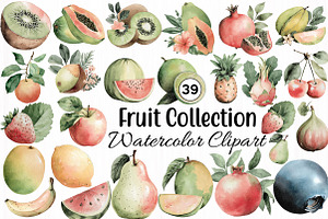 Watercolor Fruit Set Exotic, a Food Illustration by DreamCafeArt