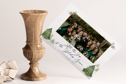 Pine Tree Christmas Photo Card PSD, a Card Template by By Stephanie Design
