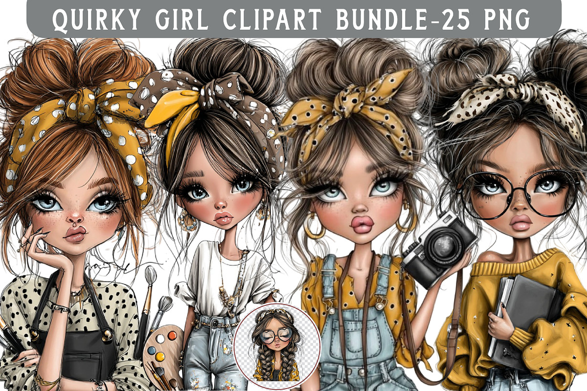 Watercolor Quirky Girl Clipart Bundl, an Illustration by Libby Wishes (Photo 1 of 6)