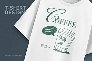 Retro Coffee Mascot T-Shirt Design, a Food Illustration by Vasya Kobelev