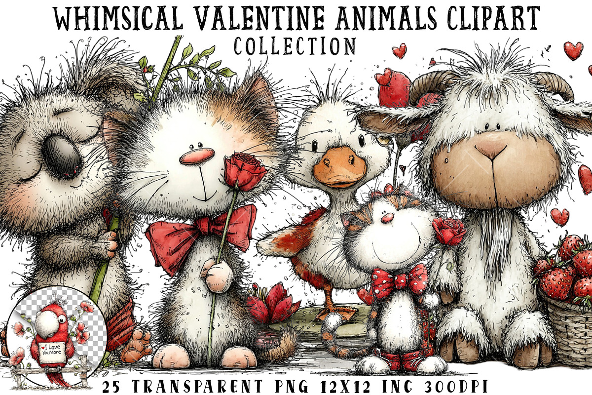Whimsical Valentine Animals Clipart, an Illustration by OK Design (Photo 1 of 6)