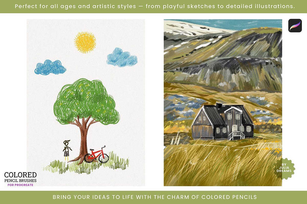 Colored Pencil Brushes for Procreate, a Brush Add-On by Julia Dreams (Photo 8 of 9)