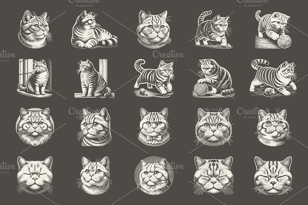 Vintage British Shorthair Cat Design, an Animal Illustration by devastd (Photo 6 of 11)