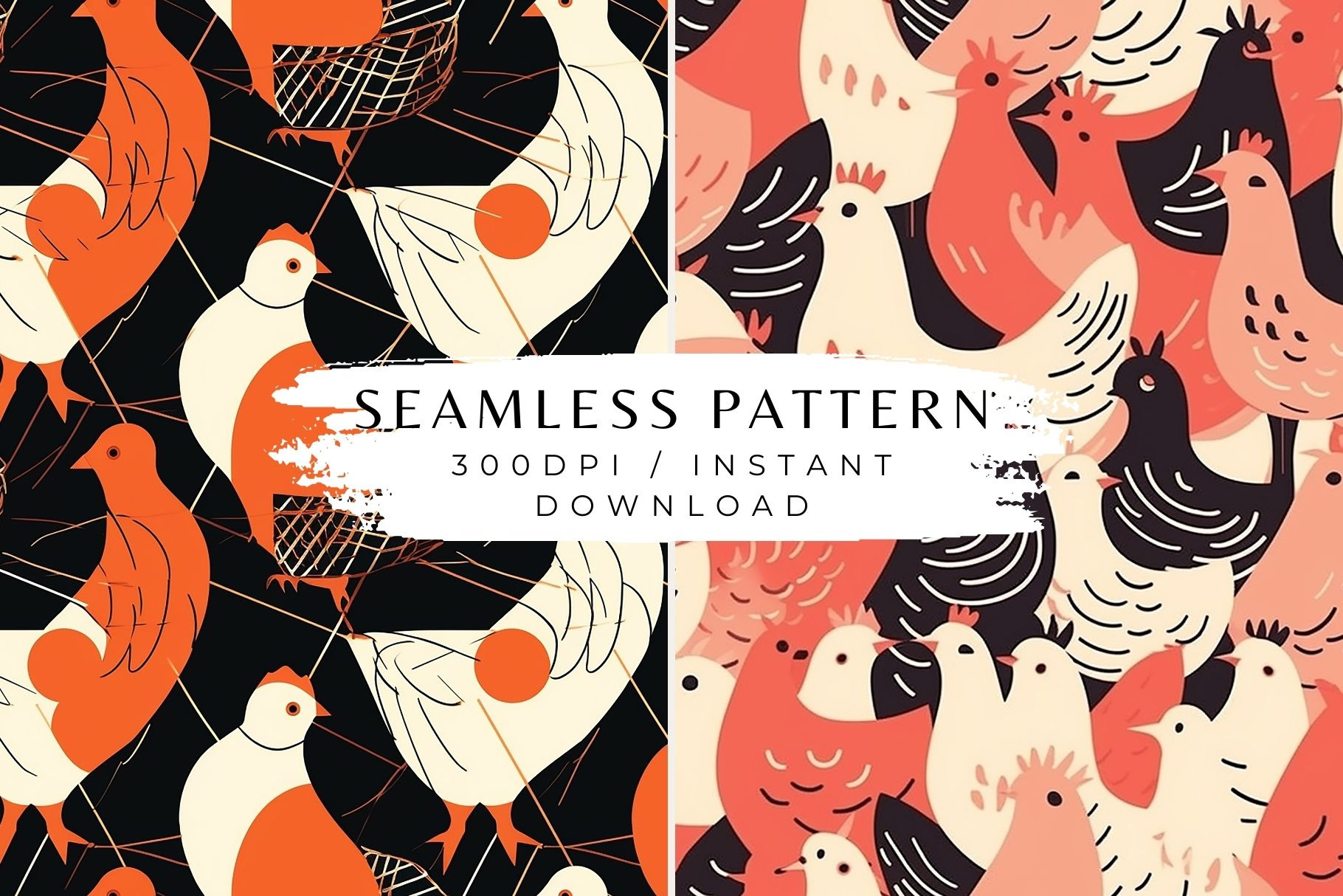 2 Minimalist Chicken Patterns, a Pattern Graphic by Inknfolly